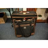 'LARK' CANVAS FABRIC AND BROWN LEATHER LARGE SUITCASE WITH NUMERICAL LOCK AND MATCHING SHOULDER