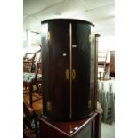 GEORGE III MAHOGANY BOW FRONTED HANGING CORNER CUPBOARD WITH BRASS BUTTERFLY HINGES