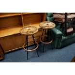 A PAIR OF BAMBOO CIRCULAR BAR STOOLS