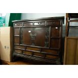 CHINESE DARKWOOD SIDE CABINET, WITH A ROW OF FOUR SHORT FRIEZE DRAWERS OVER A CUPBOARD WITH TWO