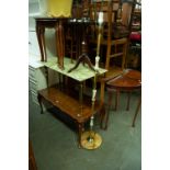 A MODERN GREEN ONYX TOP COFFEE TABLE ON BRASS SQUARE TAPERED LEGS, 35 1/2" LONG AND A SIMILAR