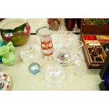 CUT AND MOULDED GLASS WARES- OVAL HORS D'OUVERES DISH, THREE CIRCULAR BOWLS AND COVERS, CAITHNESS