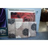 'ROSES', ON LARGE UNFRAMED CANVAS AND THREE UNFRAMED PRINTS (5)