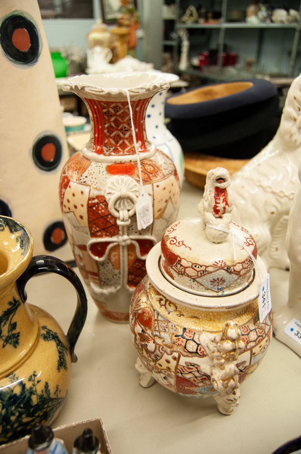 TWO PIECES OF JAPANESE LATE MEIJI PERIOD HAND PAINTED SATSUMA POTTERY, comprising: KORO AND COVER