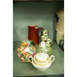 A COLLECTION OF CERAMICS TO INCLUDE; A GERMAN STUDIO POTTERY SHAPED BOWL, A MINIATURE TERRACOTTA