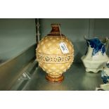 METTLACH MOULDED POTTERY VASE, now converted to a table lamp, of ovoid, footed form with short