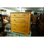 MODERN PINE CHEST OF FOUR LONG DRAWERS WITH WOODEN KNOB HANDLES, 2'7" WIDE
