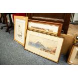 LATE 19TH CENTURY WATERCOLOUR 'MEDITERRANEAN PORT SCENE# TOGETHER WITH FIVE OTHER PRINTS VARIOUS (