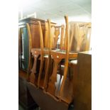 A SET OF FOUR EDWARDIAN MAHOGANY SINGLE DINING CHAIRS, WITH ART NOUVEAU STYLE MARQUETRY INLAID