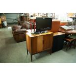 PHILIPS SMALL FLAT SCREEN TELEVISION IN A TEAK TV CABINET WITH FOLDING DOORS