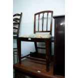 HEPPLEWHITE STYLE MAHOGANY SINGLE CHAIR WITH CARVED THREE RAIL BACK, WOOLWORK TAPESTRY DROP-IN SEAT