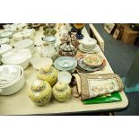 COLLECTION OF ORIENTAL CERAMICS, GINGER JARS, FANS, TEA WARES, PLATES ETC.