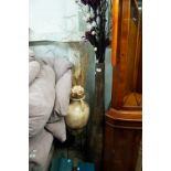 PLASTER BALUSTER VASE ON A MATCHING PEDESTAL; A TALL BLACK BOTTLE VASE