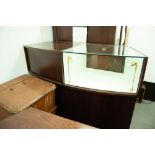 LARGE BOW FRONTED MAHOGANY AND GLASS SHOP DISPLAY CABINET WITH PART GLASS DISPLAY SECTION, 3'9"