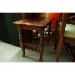 VICTORIAN WALNUTWOOD LOW OBLONG OCCASIONAL TABLE, with turned and square legs with galleried end