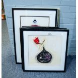 MARILYN ROBERTSON, PAIR OF COLOUR PRINTS, VASES WITH FLOWERS AND TWO OTHER COLOUR PRINTS (4)