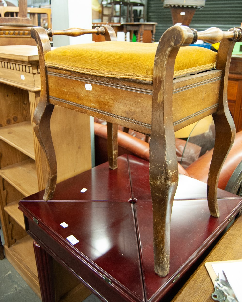 A MODERN MAHOGANY ARMCHAIR, WITH 'X' BACK, CANE SEAT, A PAD TOP STOOL, ON CABRIOLE SUPPORTS (2) - Image 2 of 2