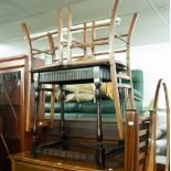 A PAIR OF EDWARDIAN MAHOGANY SMALL SIDE CHAIRS, WITH INSET CANE SEAT; A MAHOGANY INLAID DOUBLE BED