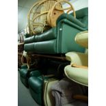 A GREEN LEATHER TWO SEATER UPHOLSTERED SETTEE AND TWO ELECTRIC RECLINING ARMCHAIRS