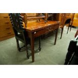 NINETEENTH CENTURY MAHOGANY FOLD OVER LARGE TEA TABLE WITH SHORT DRAWER AND SQUARE SUPPORTS