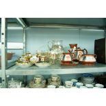 JASPERWARE COFFEE SET AND VICTORIAN BROWN WARE TEA SET AND GLASS WATER JUG AND GLASSES