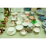 A SELECTION OF CUPS AND SAUCERS, OTHER ORIENTAL ITEMS, A MILK JUG AND STAND ETC.....