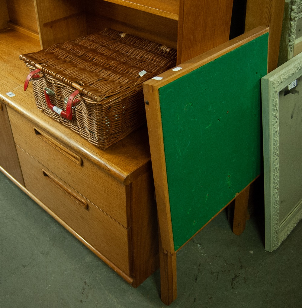 THE BREXTON COLLECTION WICKER PICNIC BASKET AND CONTENTS AND A FOLD FLAT CARD TABLE