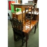 TWO SMALL EARLY TWENTIETH CENTURY OAK BARLEY TWIST TABLES AND A SIMILAR CHAIR (3)