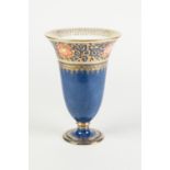 WEDGWOOD CHINA VASE, of flared, footed form, decorated with a band of flowerheads amongst gilt