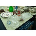 CUT AND MOULDED GLASS WARES- OVAL HORS D'OUVERES DISH, THREE CIRCULAR BOWLS AND COVERS, CAITHNESS