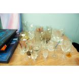 QUANTITY OF CUT AND PLAIN WINE GLASSES AND TUMBLERS