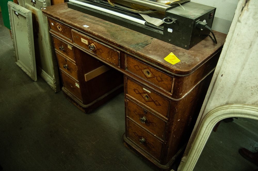 VICTORIAN PINE DOUBLE PEDESTAL DESK WITH NINE DRAWERS (A.F.)