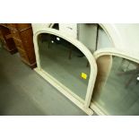 VICTORIAN STYLE OVER MANTEL MIRROR WITH ARCHED TOP, IN WHITE PAINTED FRAME