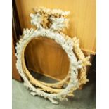 TWO GILT CAST RESIN CIRCULAR MIRROR FRAMES 'ENGLISH OAK' AND ONE FINISHED IN GREY (3)