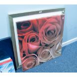 'ROSES', ON LARGE UNFRAMED CANVAS AND THREE UNFRAMED PRINTS (5)