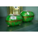 TWO TWENTIETH CENTURY LIMOGES TYPE PORCELAIN EGGS OF GRADUATED SIZE - PSEUDO MEISSEN MARKS