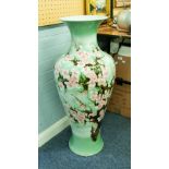 A TALL MODERN ORIENTAL PRUNUS BLOSSOM DECORATED VASE 35" high