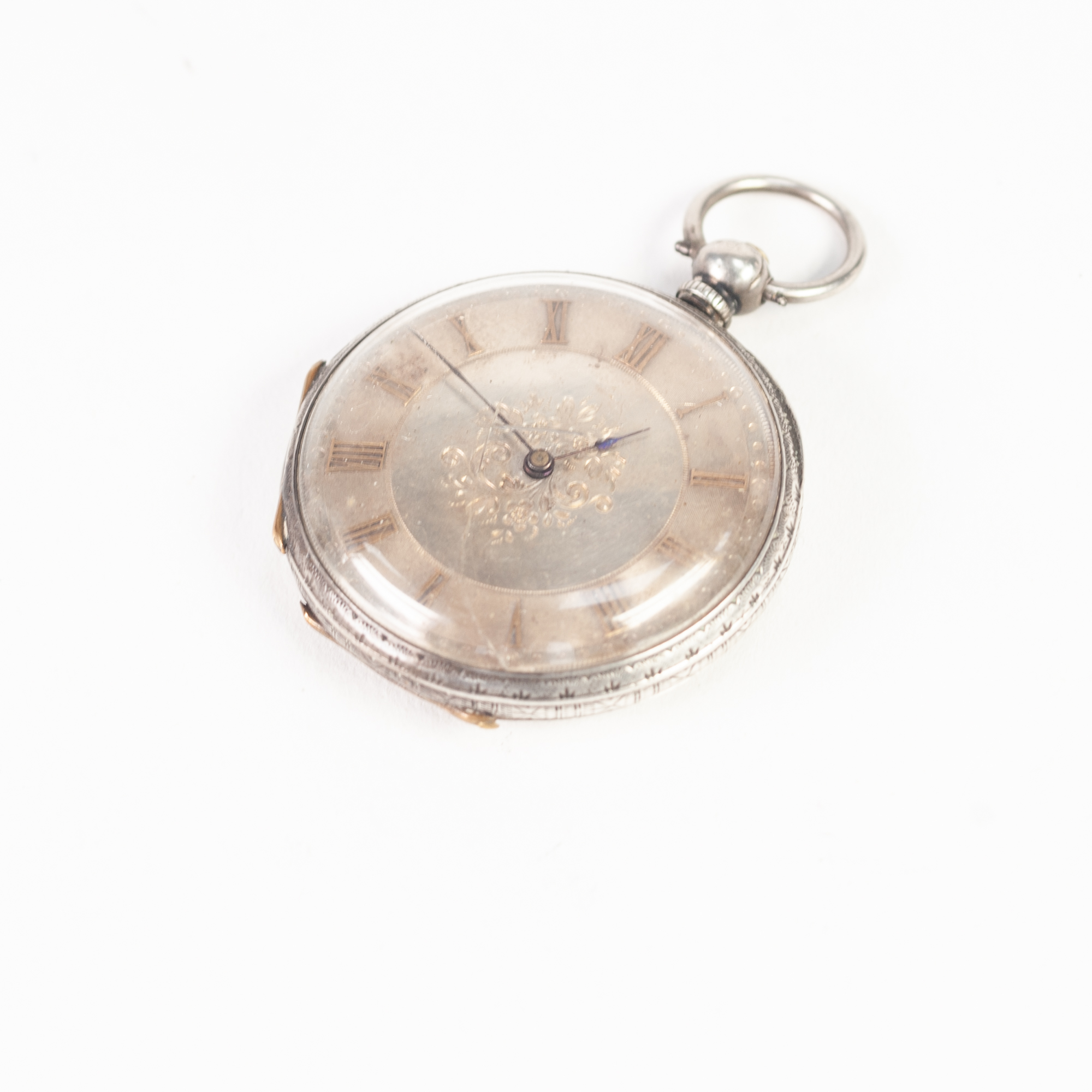 LADY'S OPEN FACED POCKET WATCH WITH KEY WIND MOVEMENT, the engraved case mark 'Fine Silver', the - Image 2 of 2