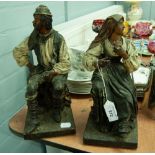 PAIR OF LATE 19th CENTURY CONTINENTAL PAINTED PAPIER MACHE FIGURES IN NATIVE COSTUME, ALSO SIX