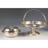 JAMES DIXON AND SON. ELECTROPLATE CIRCULAR DEEP SERVING DISH, with elegant scroll handles,