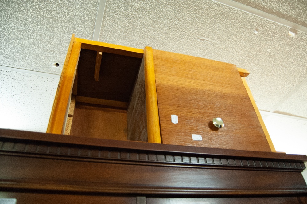 A WHITE FINISH DOUBLE PEDESTAL DRESSING TABLE, A WHITE MELAMINE BOOKCASE AND A WALNUT BEDSIDE - Image 2 of 2