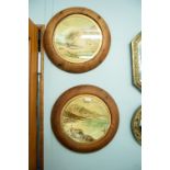 PAIR OF CIRCULAR DISHED CHROMOLITHOGRAPHIC PRINTS AFTER R. F. McIntyre IN GLAZED WOODEN FRAMES (2)