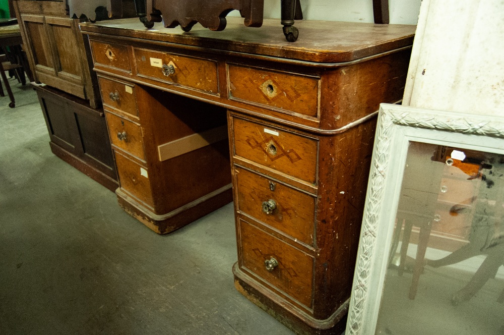 VICTORIAN PINE DOUBLE PEDESTAL DESK WITH NINE DRAWERS (A.F.)