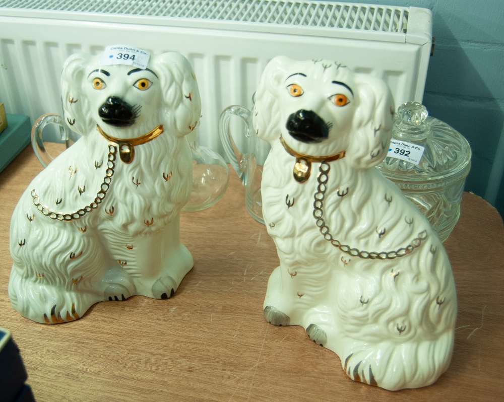 A PAIR OF TWENTIETH CENTURY BESWICK STAFFORDSHIRE STYLE POTTERY MANTEL SHELF DOGS