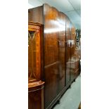 A SUBSTANTIAL 1930's FOUR DOOR WALNUTWOOD WARDROBE