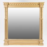 IMPRESSIVE VICTORIAN GILT WOOD OVERMANTLE MIRROR, the later oblong plate within a moulded frame with