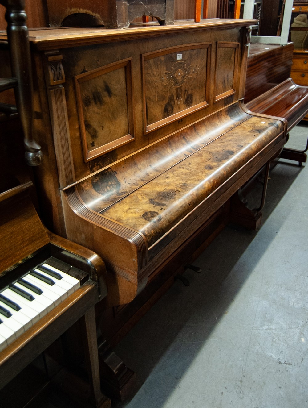 G. ECKARDT AND SOHN, STUTTGART, INLAID WALNUT UPRIGHT PIANOFORTE, IRON FRAMED AND OVERSTRUNG