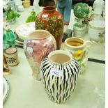 CROWN DUCAL WARE 1930's VASE, with two triple ring handles and printed and hand coloured floral