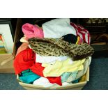 ONE BOX OF LADY'S HATS, CLOTHES, DRESSES ETC....