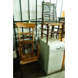 A PAIR OF HARDWOOD LADDER BACK SINGLE CHAIRS WITH RUSH SEATS, VICTORIAN DINING CHAIR (A.F.) A